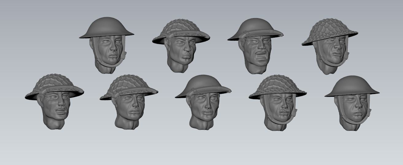 Bolt Action Battlegroup 28 mm British heads set of 9