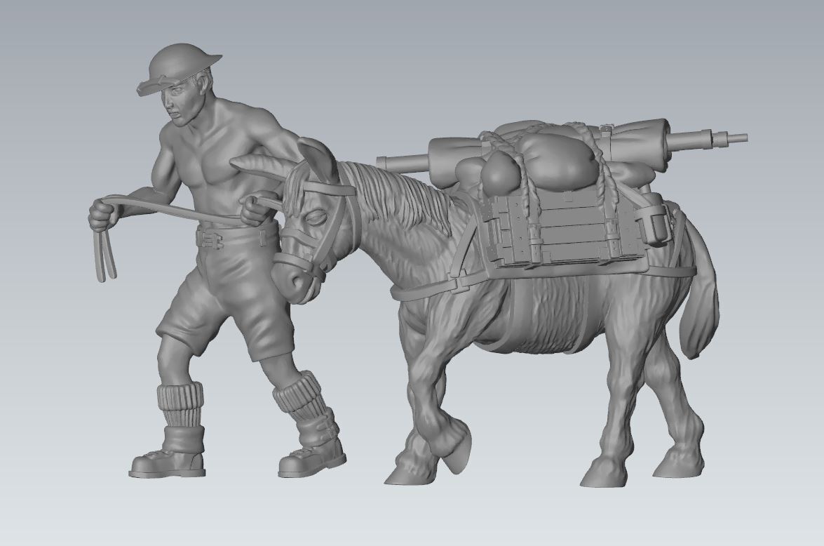 Bolt Action Battlegroup 28 mm 8th Army handler and mule tow