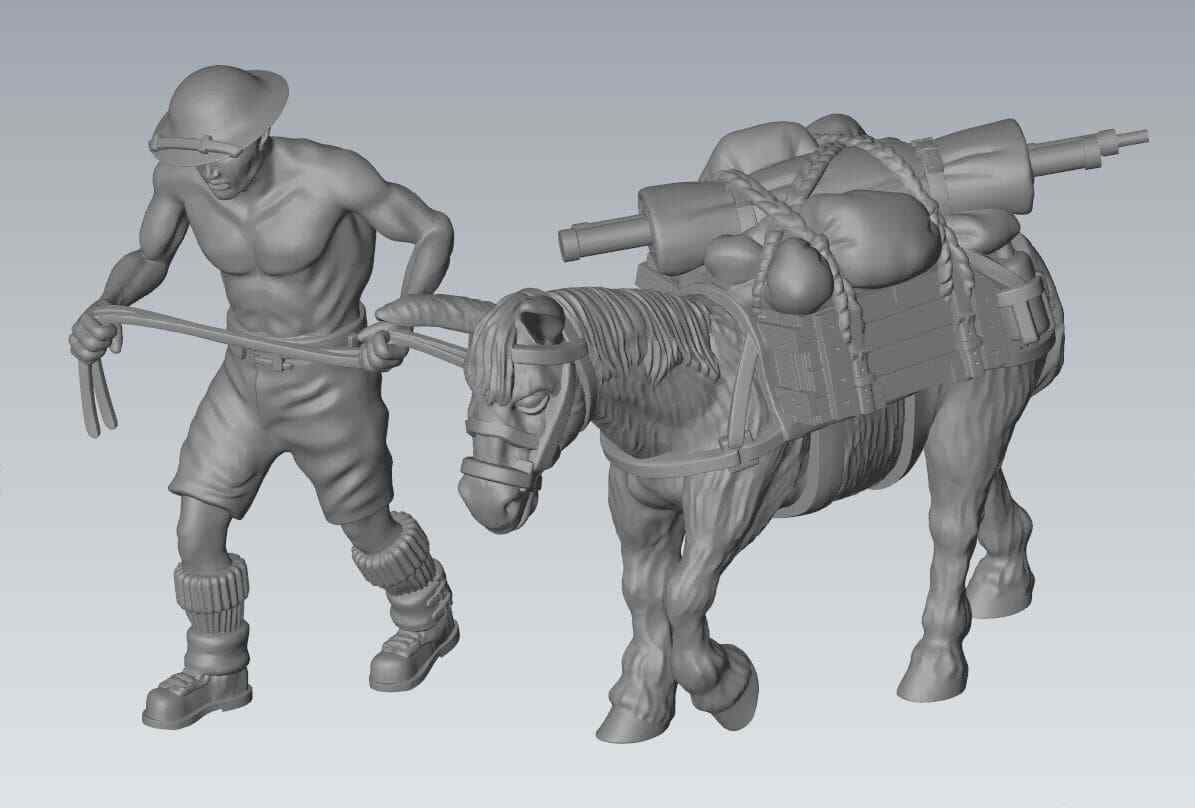 Bolt Action Battlegroup 28 mm 8th Army handler and mule tow