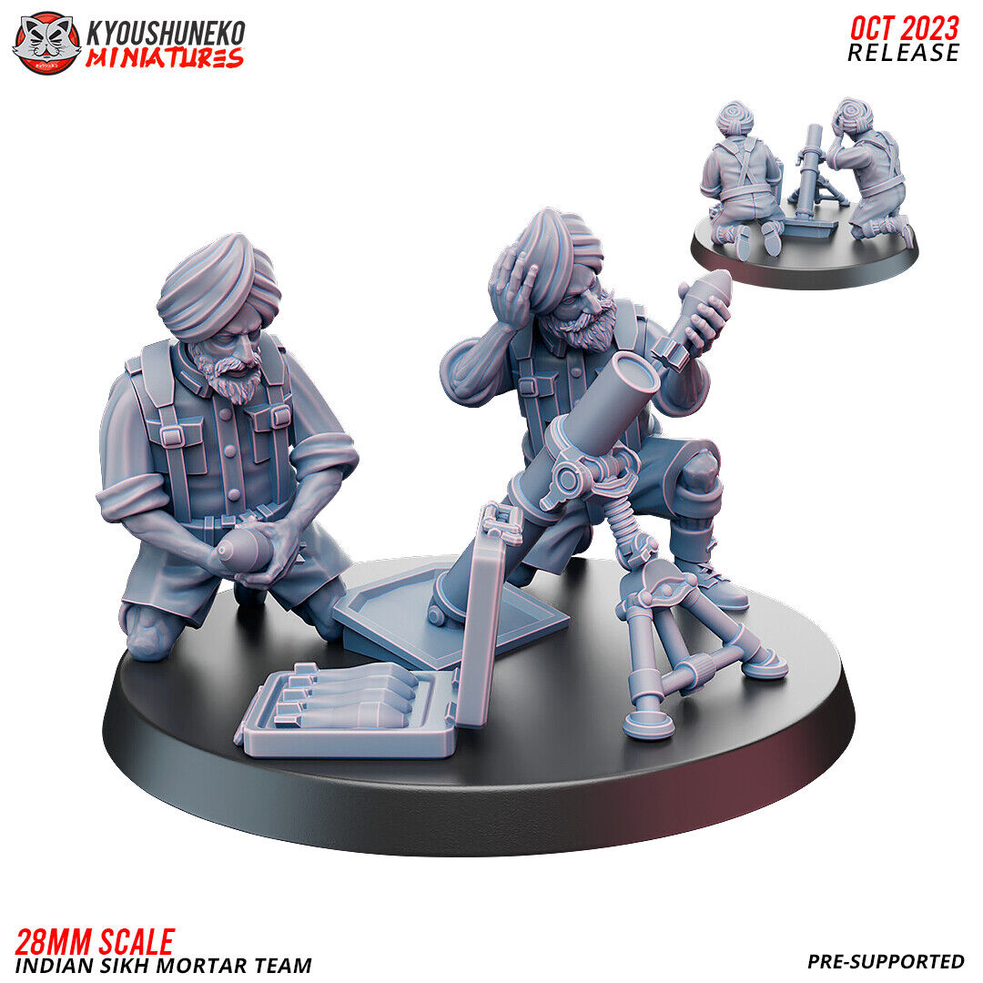 Bolt Action Battlegroup 20 -28mm Mortar Team - Indian Sikh Infantry ww2 (2)