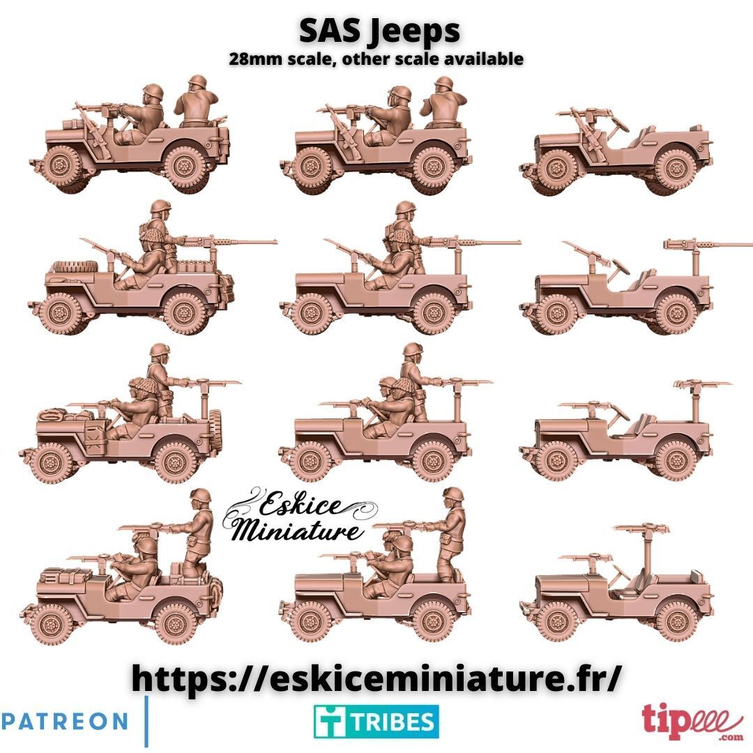 Battlegroup Bolt Action Chain of Command Jeep Sas 4 models (with crew)