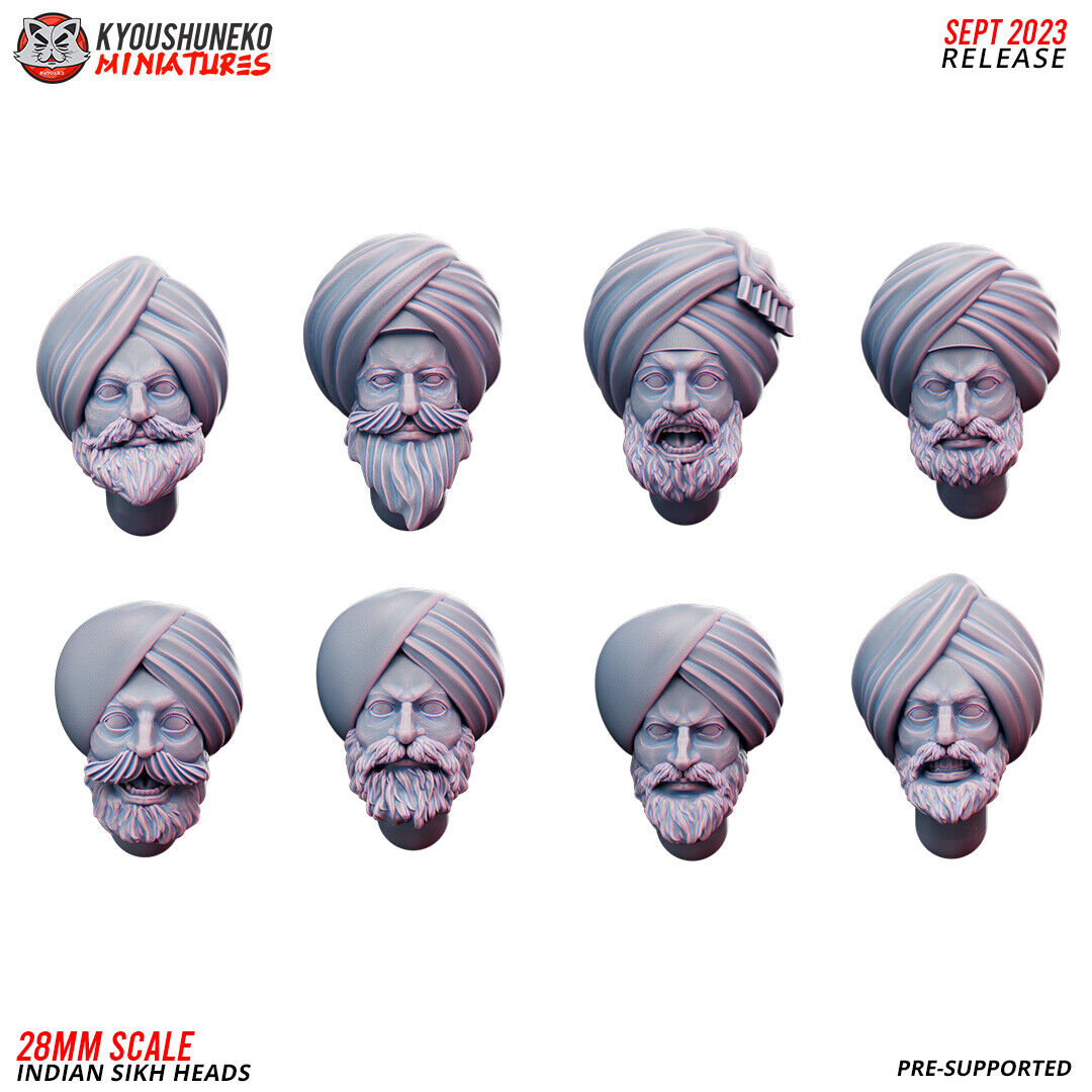 Bolt Action Battlegroup 20 -28mm Heads - Indian Sikh Infantry ww2 (8)