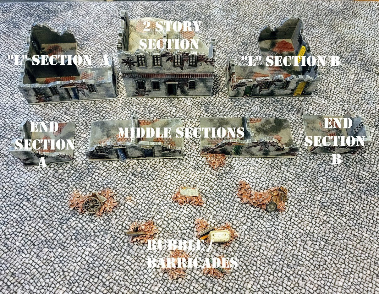 Wargaming Terrain Urban Ruins and Barricade Set Various Scales Historical Wargaming