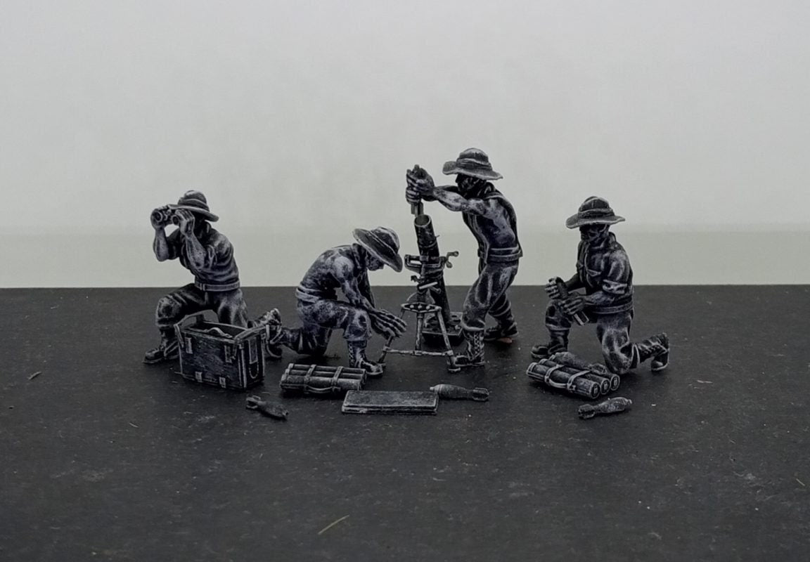WWII Australian 3 Inch Mortar And Crew (4 models) Various Scales Historical Wargaming