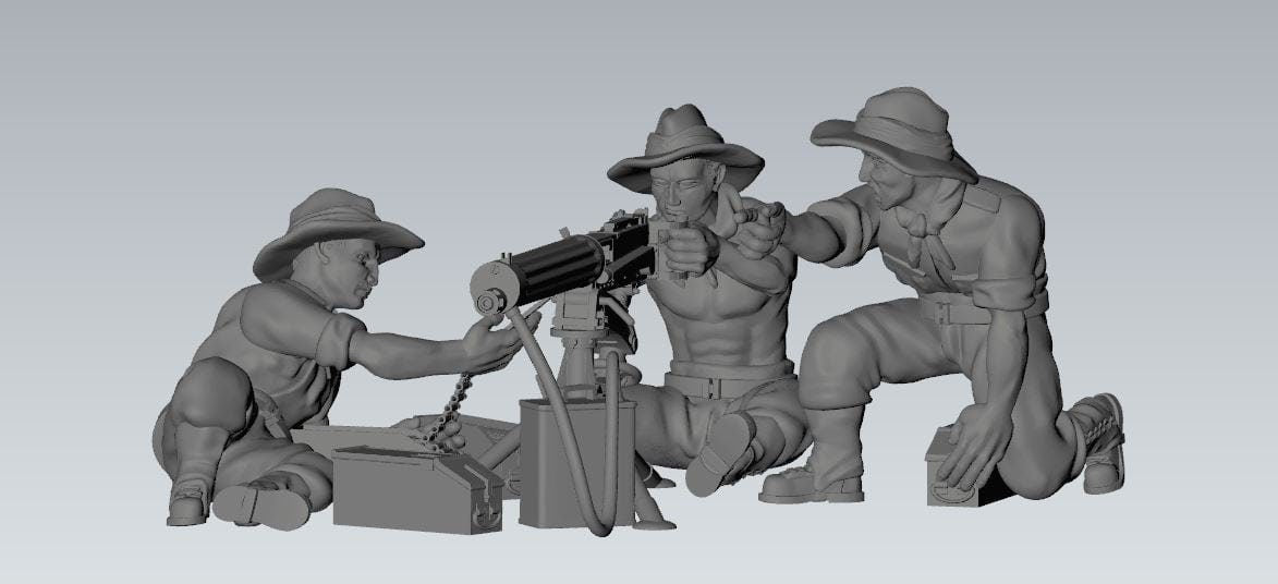 WWII Australian Vickers 303 MMG with Crew (3 models) Various Scales Historical Wargaming