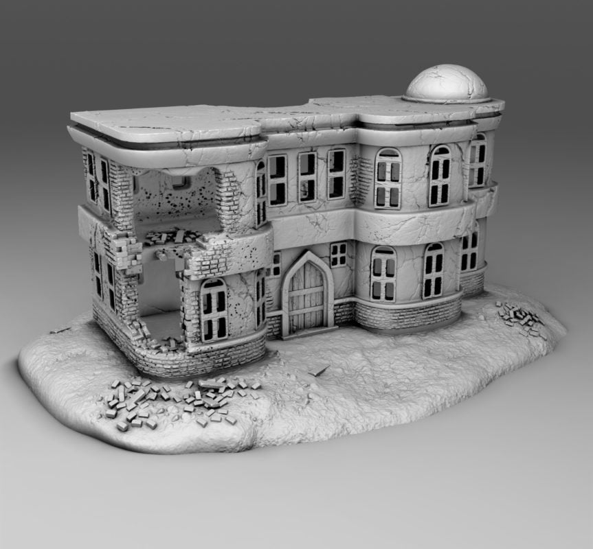 Wargaming Terrain Damaged Arab Apartment Building with Scenic Base Various Scales Historical Wargaming