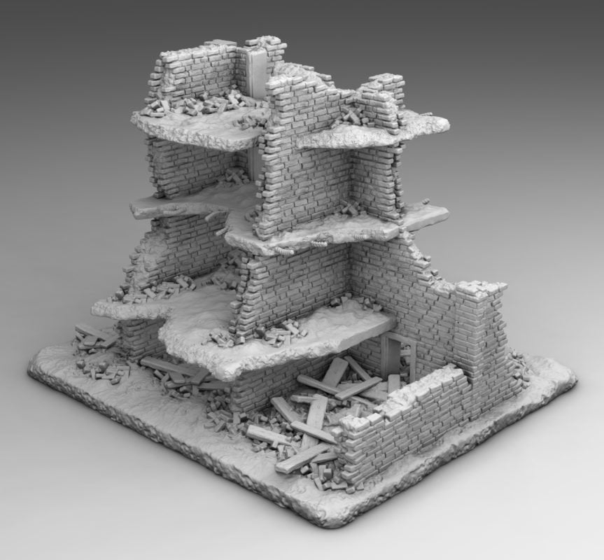 Wargaming Terrain Destroyed Building (3 floors) Various Scales Historical Wargaming