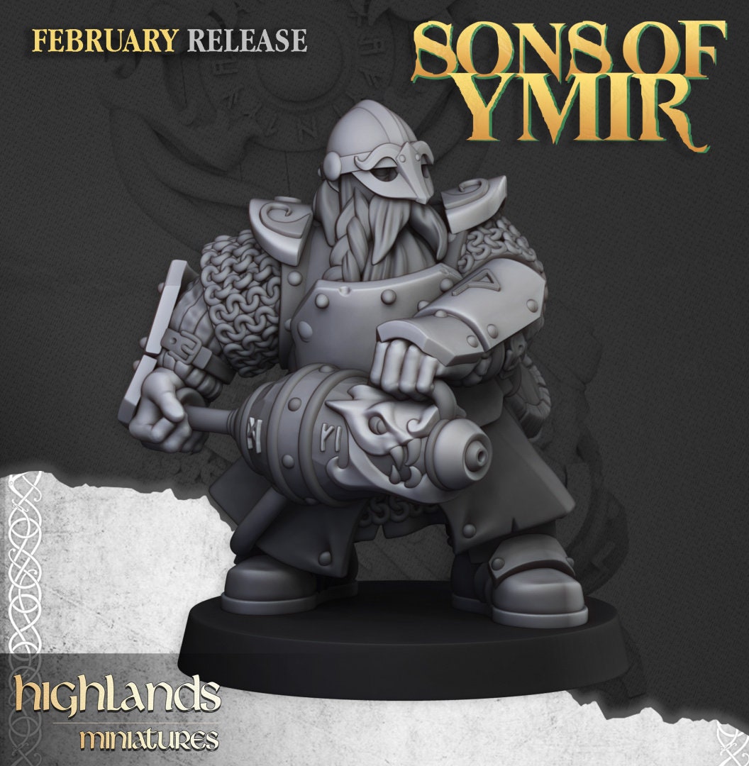 30mm Highland Miniatures Dwarf Firespitters x10 inc Command suitable for WFB