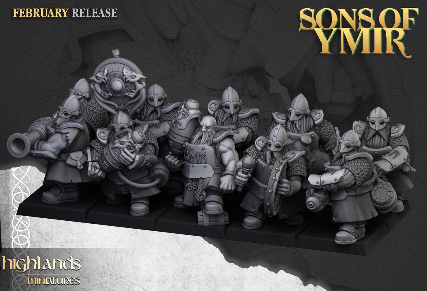 30mm Highland Miniatures Dwarf Firespitters x10 inc Command suitable for WFB