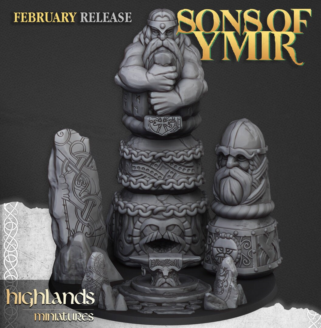 30mm Highland Miniatures Ancient Dwarf Forge and Great Dwarf Runemaster
