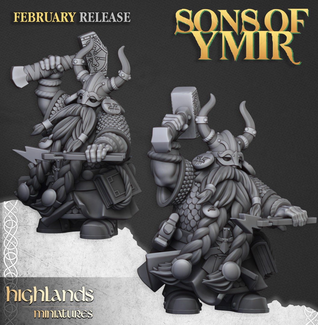 30mm Highland Miniatures Ancient Dwarf Forge and Great Dwarf Runemaster