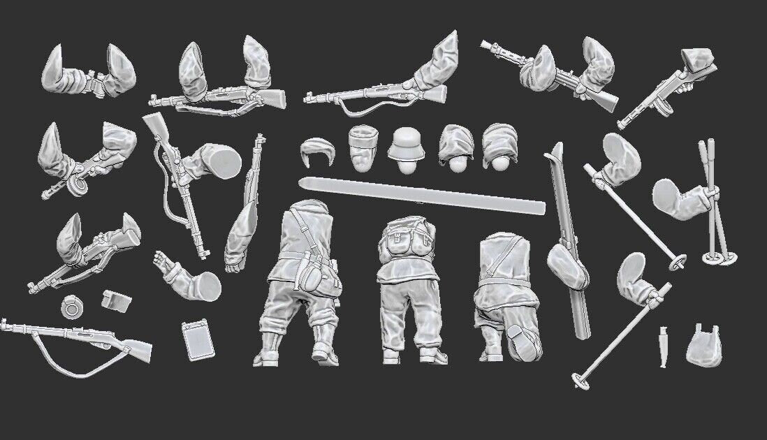 WWII Finnish Soldiers in Winter Overalls Multipart Set (10 models) Various Scales Historical Wargaming