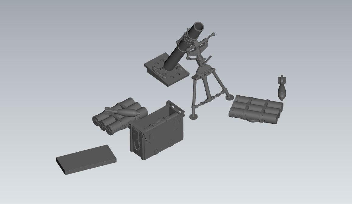 WWII Australian 3 Inch Mortar And Crew (4 models) Various Scales Historical Wargaming