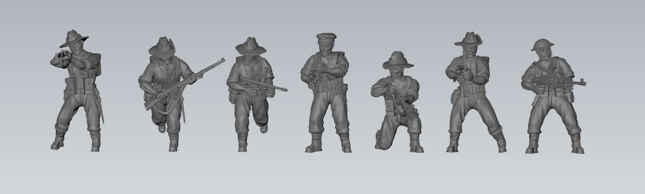 WWII Australian Combat Squad (7 models) Various Scales Historical Wargaming