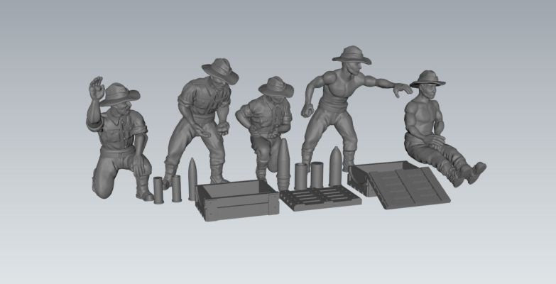 WWII Australian Generic Gun Crew (5 models) Various Scales Historical Wargaming