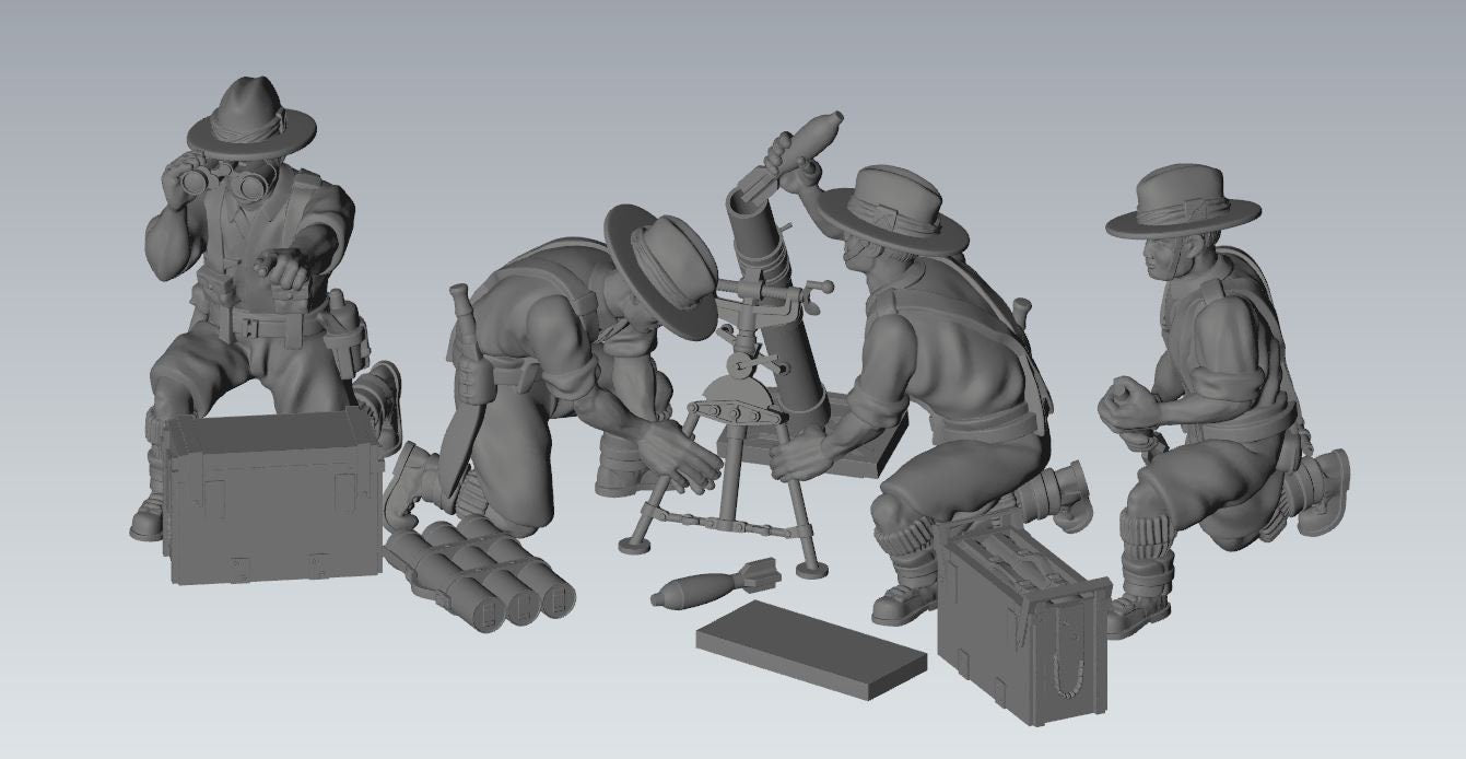 WWII British Gurkha 3 Inch Mortar And Crew (4 models) Various Scales Historical Wargaming (US tariffs are pre-paid by us)