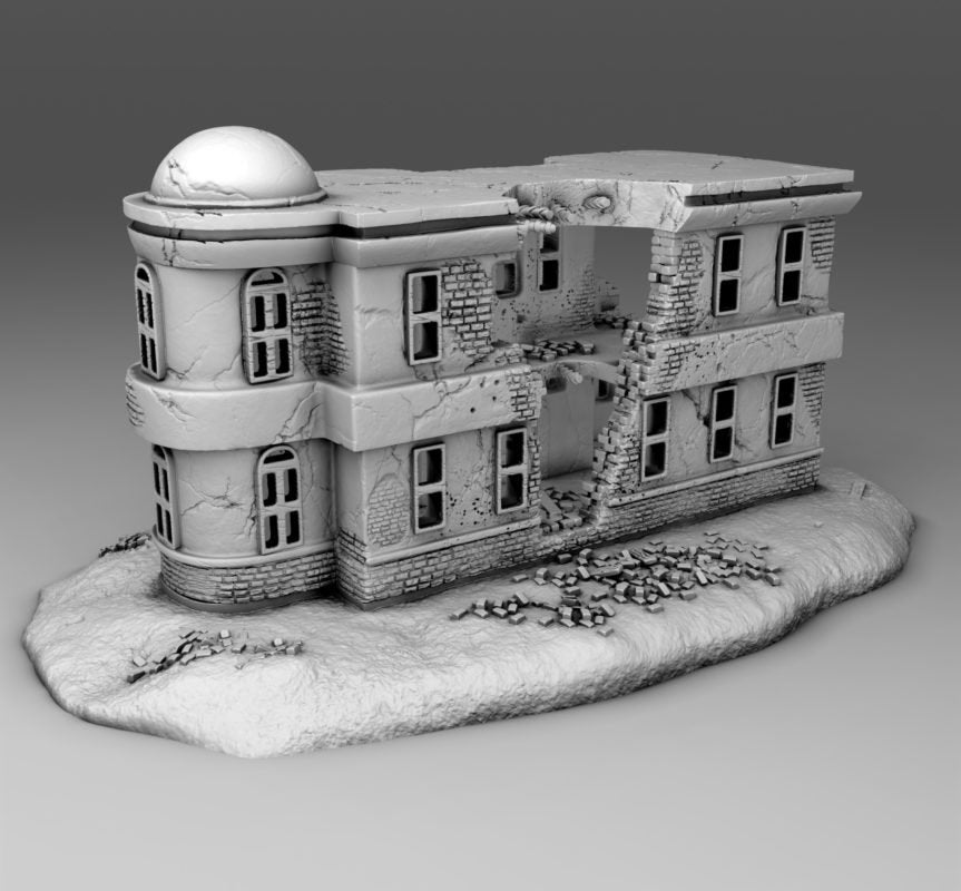 Wargaming Terrain Damaged Arab Apartment Building with Scenic Base Various Scales Historical Wargaming