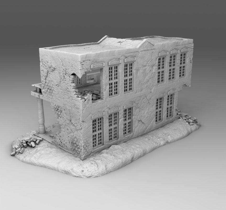 Wargaming Terrain Damaged Arab Building 1 with Scenic Base Various Scales Historical Wargaming