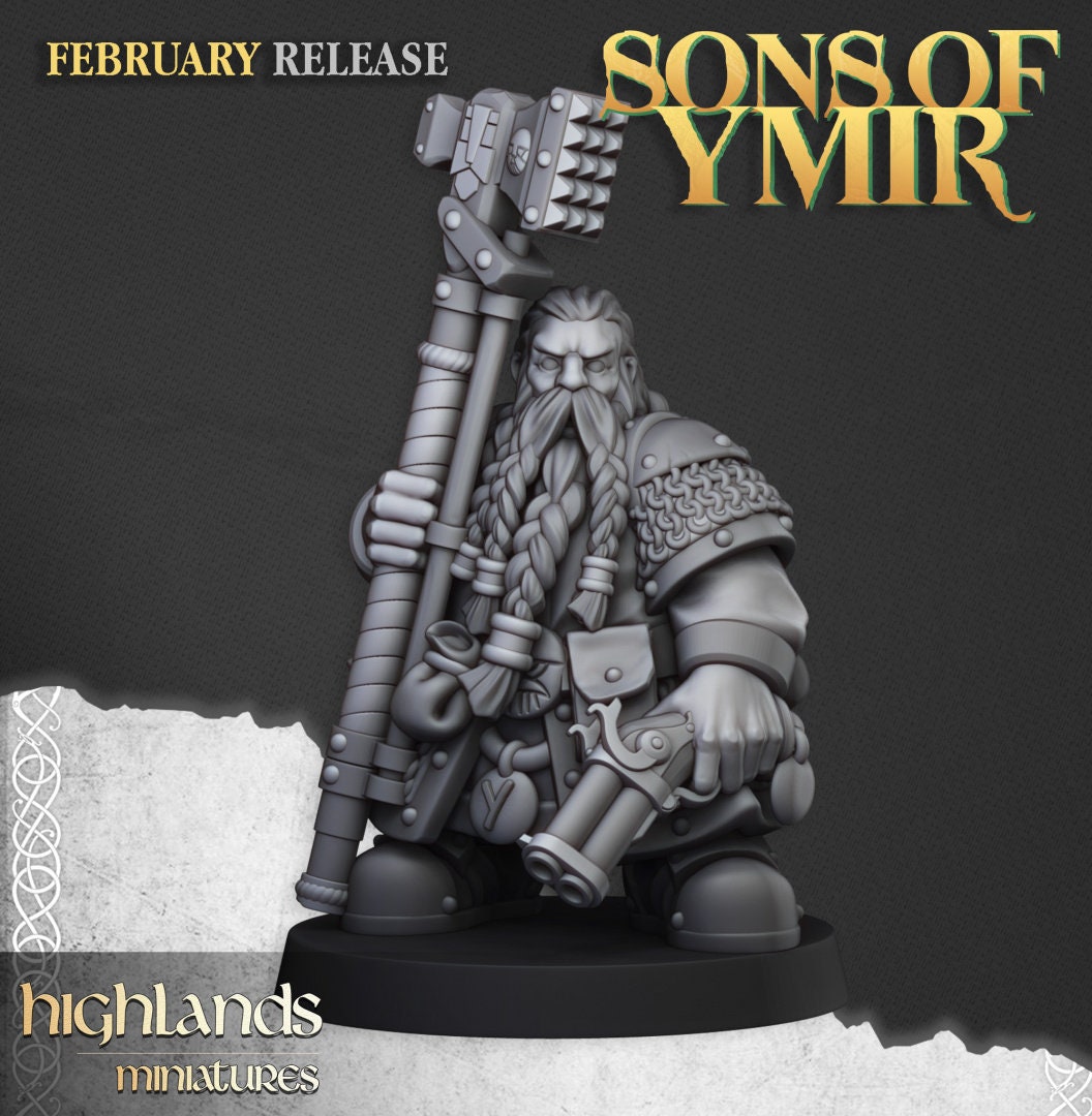 30mm Highland Miniatures Dwarf Engineers x2 suitable for WFB