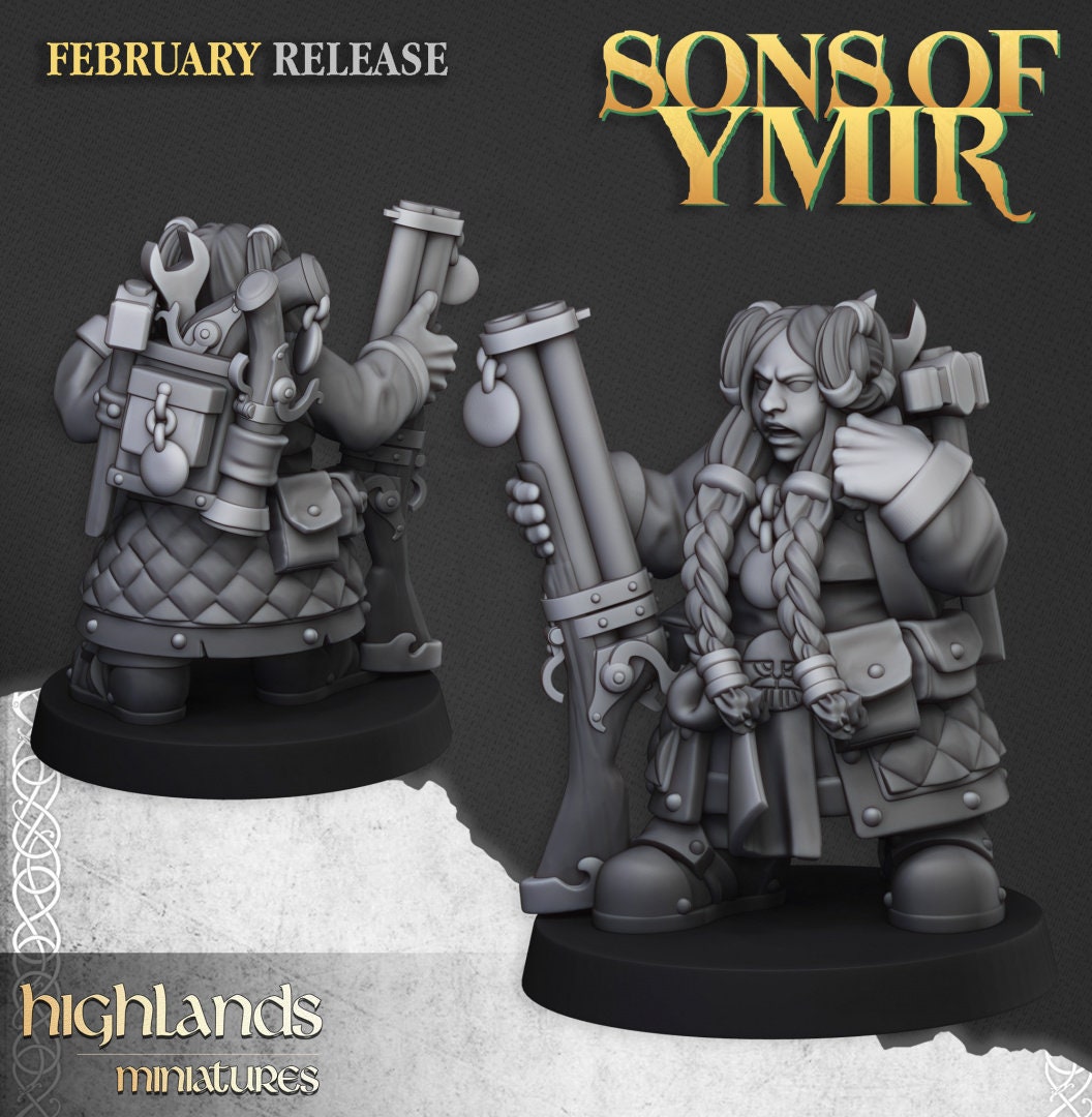 30mm Highland Miniatures Dwarf Engineers x2 suitable for WFB