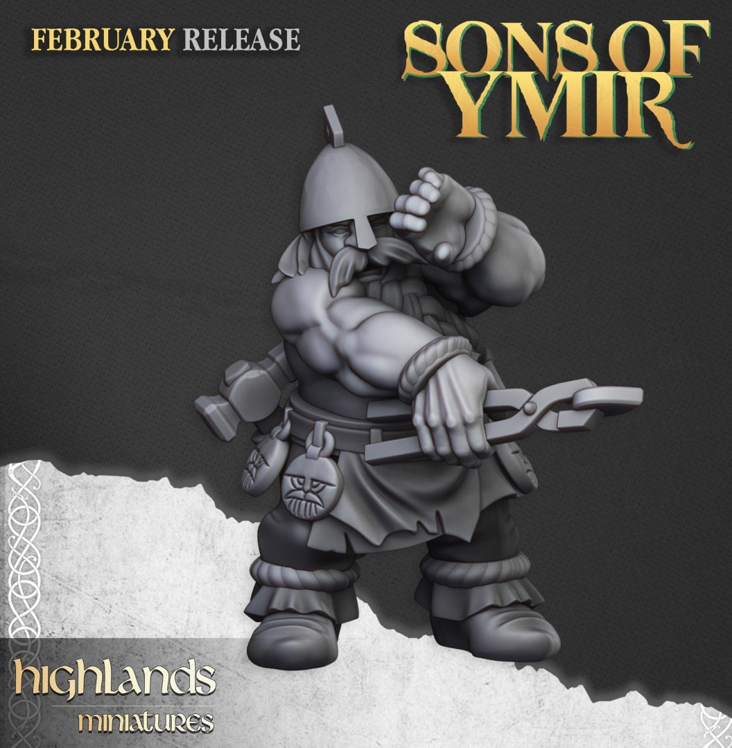 30mm Highland Miniatures Ancient Dwarf Forge and Great Dwarf Runemaster