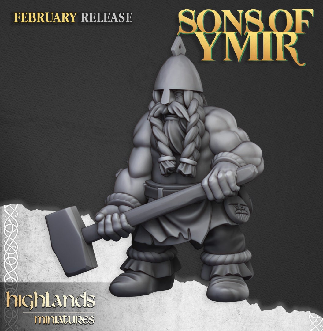 30mm Highland Miniatures Ancient Dwarf Forge and Great Dwarf Runemaster