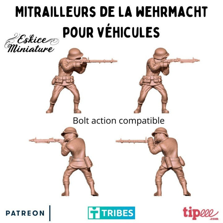 WWII German Gunners for Half Tracks (4 models) Various Scales Historical Wargaming