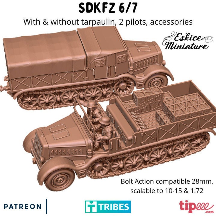 WWII German Sd.Kfz 6/7 Halftrack with Crew Various Scales Historical Wargaming