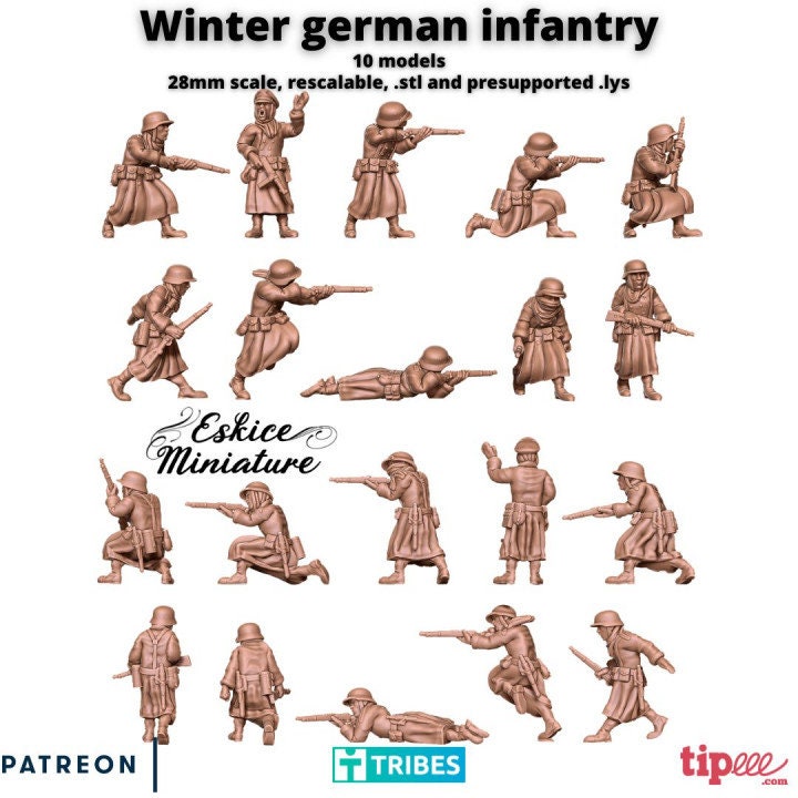 WWII Winter German Infantry Unit 2 (10 models) Various Scales Historical Wargaming (US tariffs are pre-paid by us)