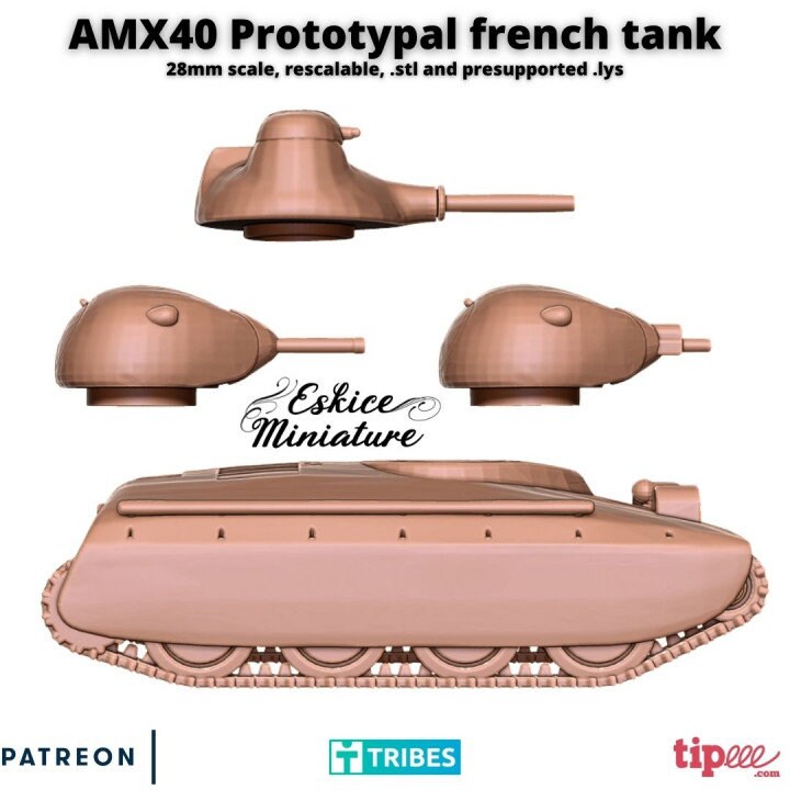Modern Warfare French AMX 40 Prototype French Tank (3 turrets included) Various Scales Historical Wargaming (US tariffs are pre-paid by us)