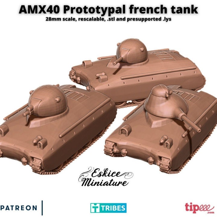 Modern Warfare French AMX 40 Prototype French Tank (3 turrets included) Various Scales Historical Wargaming