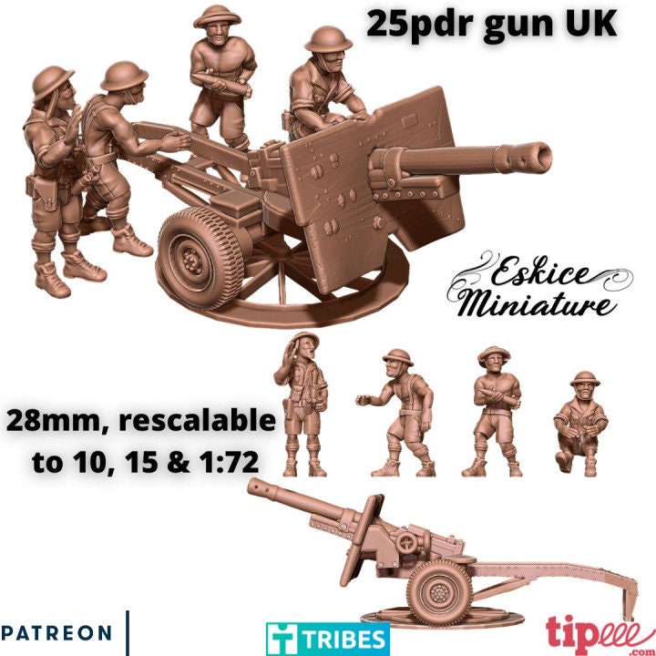 WWII British 8th Army 25pdr Gun with Crew Various Scales Historical Wargaming (US tariffs are pre-paid by us)