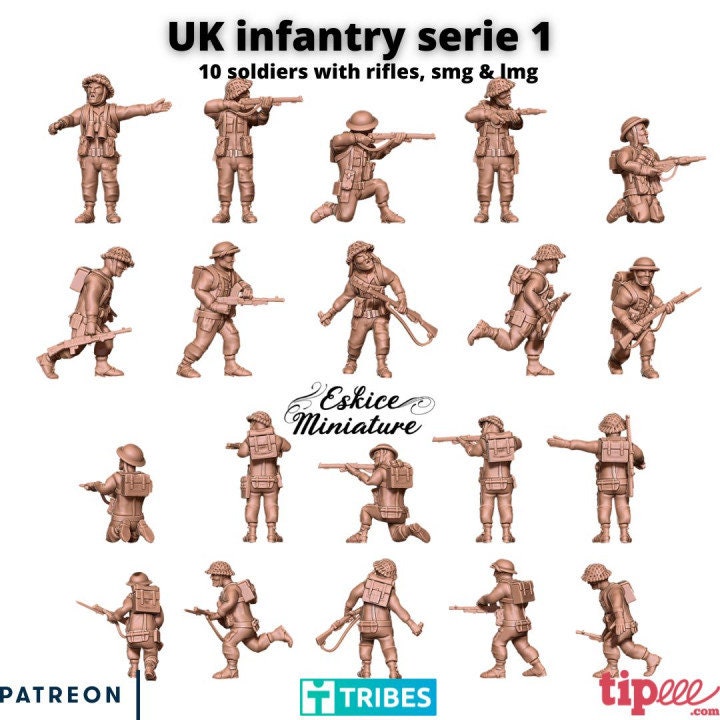WWII British Infantry Squad (10 models) Various Scales Historical Wargaming