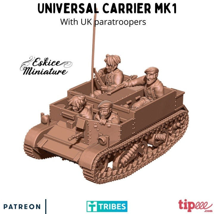 WWII UK Paratroopers Universal Carrier Mk I with Crew Various Scales Historical Wargaming