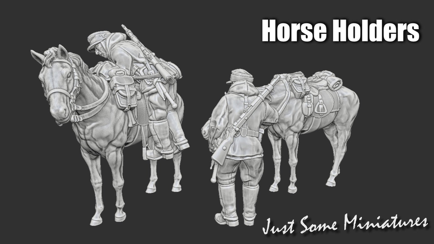 WWII Late War German Cavalry Horse Handlers (2 models) Various Scales Historical Wargaming (US tariffs are pre-paid by us)