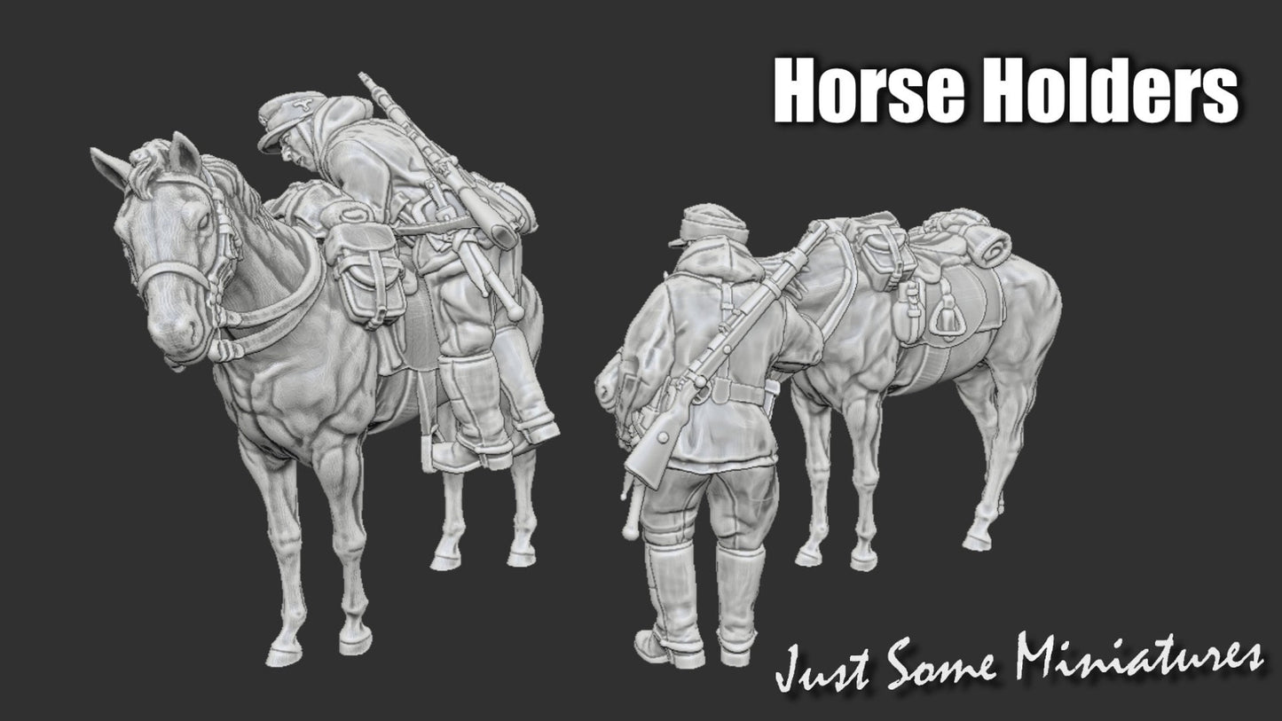 WWII Late War German Cavalry Horse Handlers (2 models) Various Scales Historical Wargaming