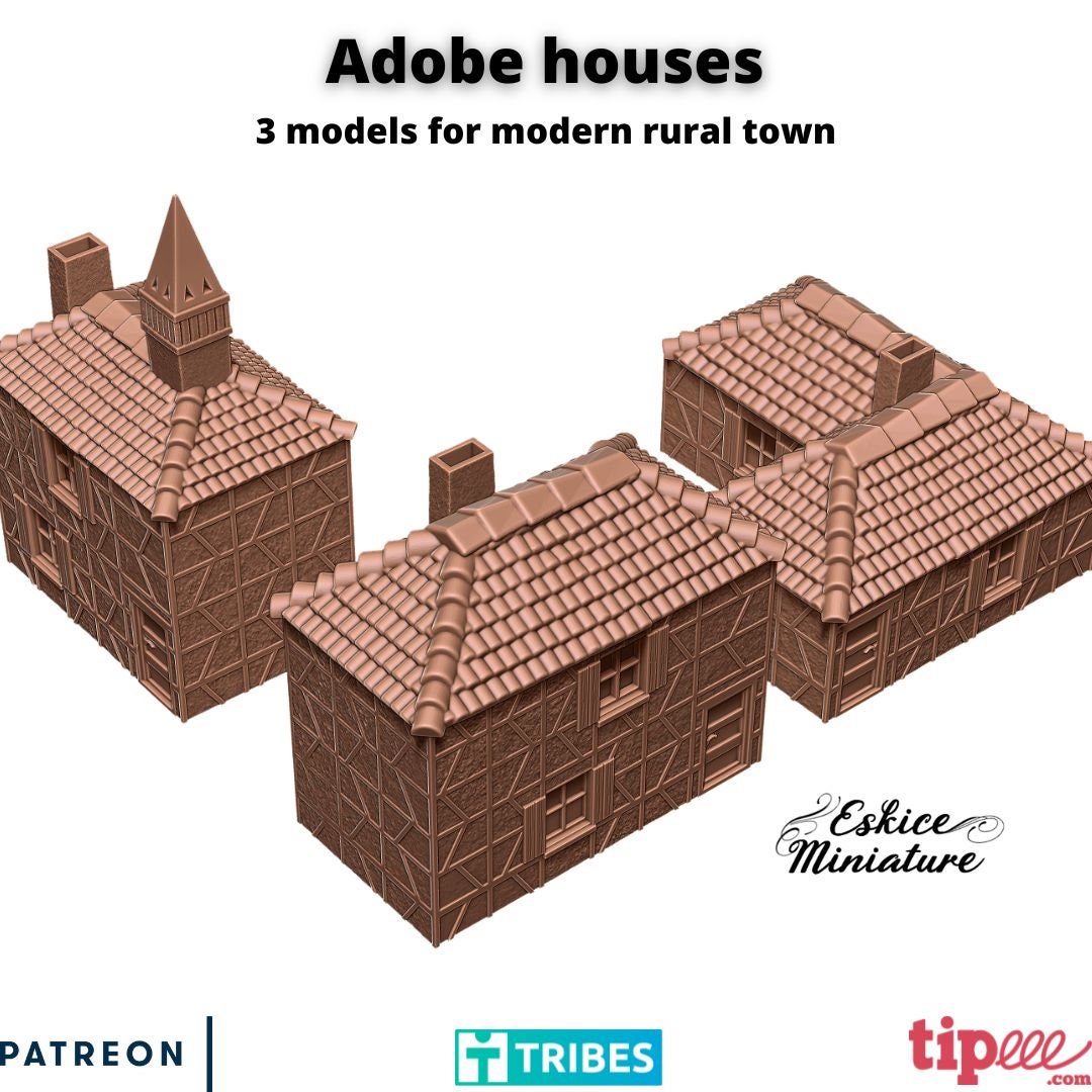 Wargaming Terrain Adobe Village Houses Set (3 buildings) Various Scales Historical Wargaming