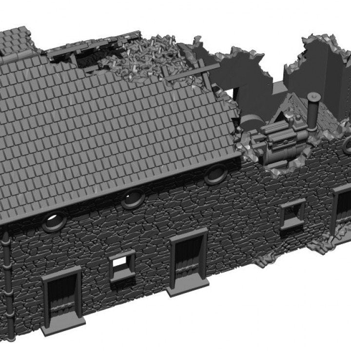 Wargaming Terrain Destroyed Garage with Tractor Various Scales Historical Wargaming
