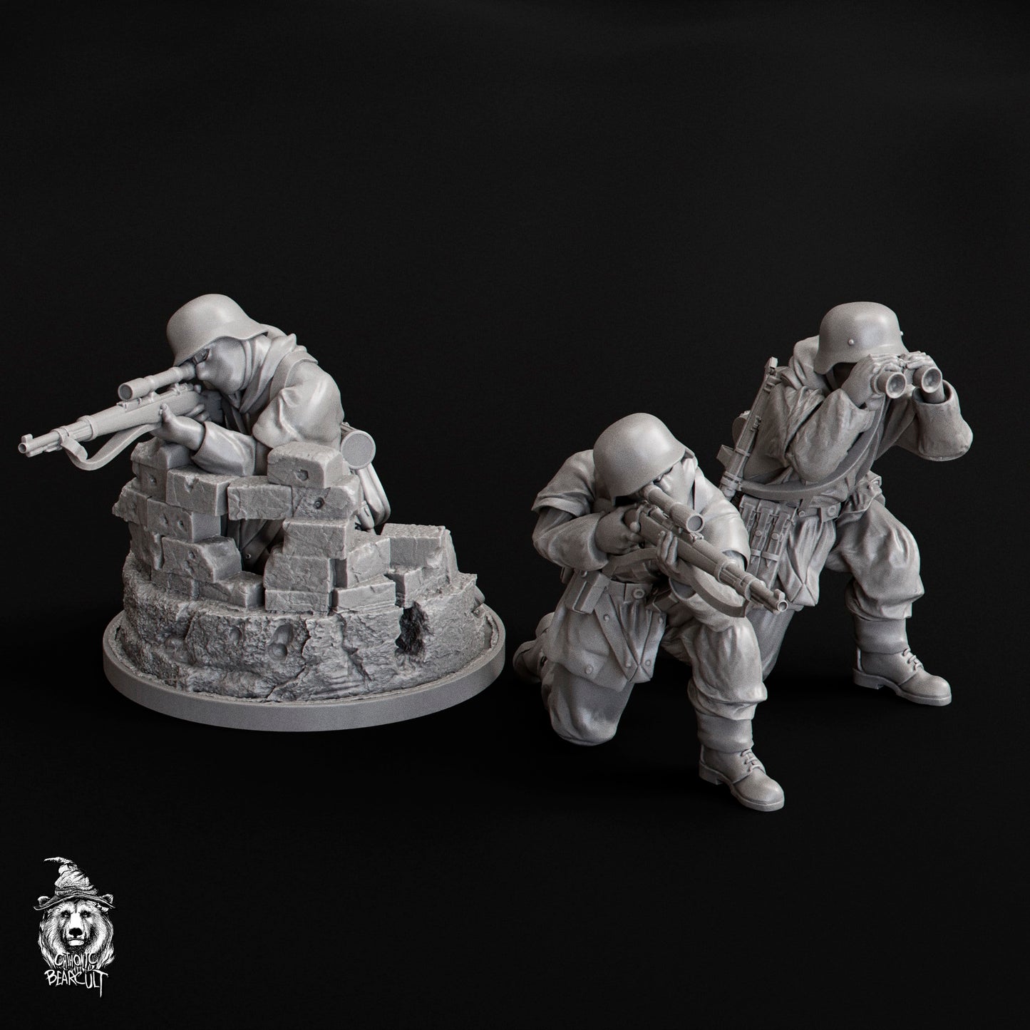 WWII German Sniper Team with Scenic Bases (3 models) Various Scales Historical Wargaming