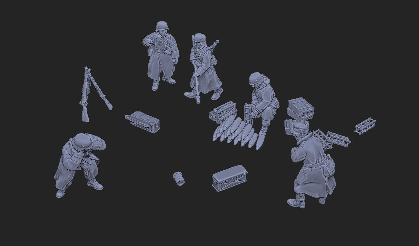 WWII German Crew for LeFH 10,5 cm 1840 (5 models) Various Scales Historical Wargaming