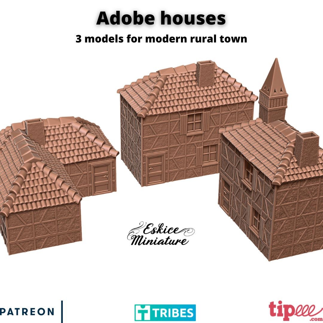 Wargaming Terrain Adobe Village Houses Set (3 buildings) Various Scales Historical Wargaming