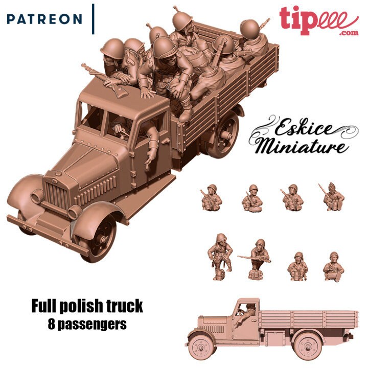 WWII Polish Fiat Truck with Passengers Various Scales Historical Wargaming