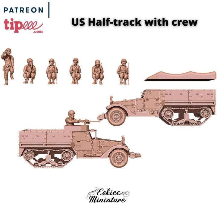 WWII US M3 Half Track with Crew Various Scales Historical Wargaming