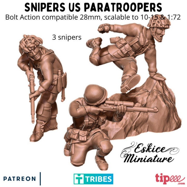 WWII US Paratroopers Sniper Set (3 models) Various Scales Historical Wargaming (US tariffs are pre-paid by us)