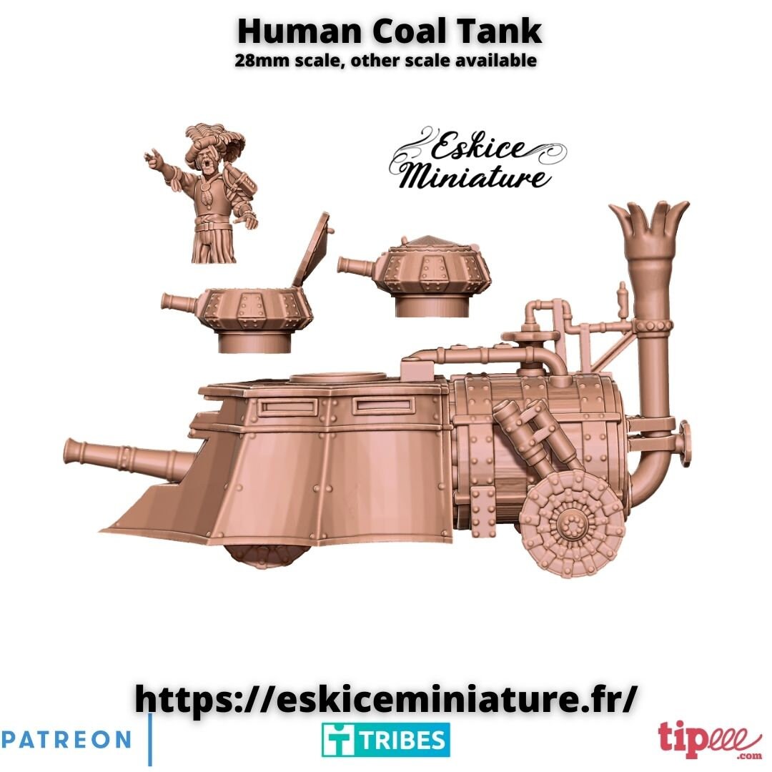 Fantasy Wargaming Human Coal Tank (2 turrets) Various Scales (US tariffs are pre-paid by us)
