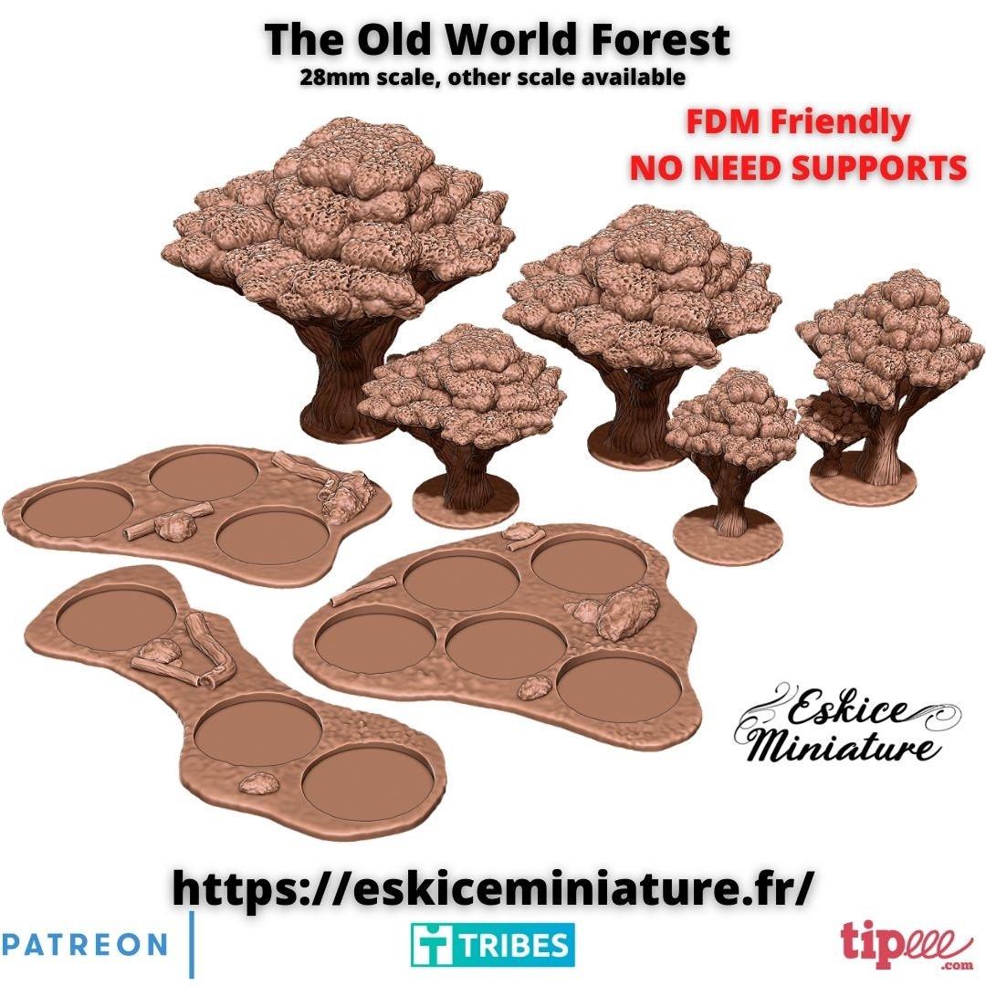 Wargaming Terrain Forest with Bases (Set of 5 trees with 3 bases) Various Scales Historical Wargaming