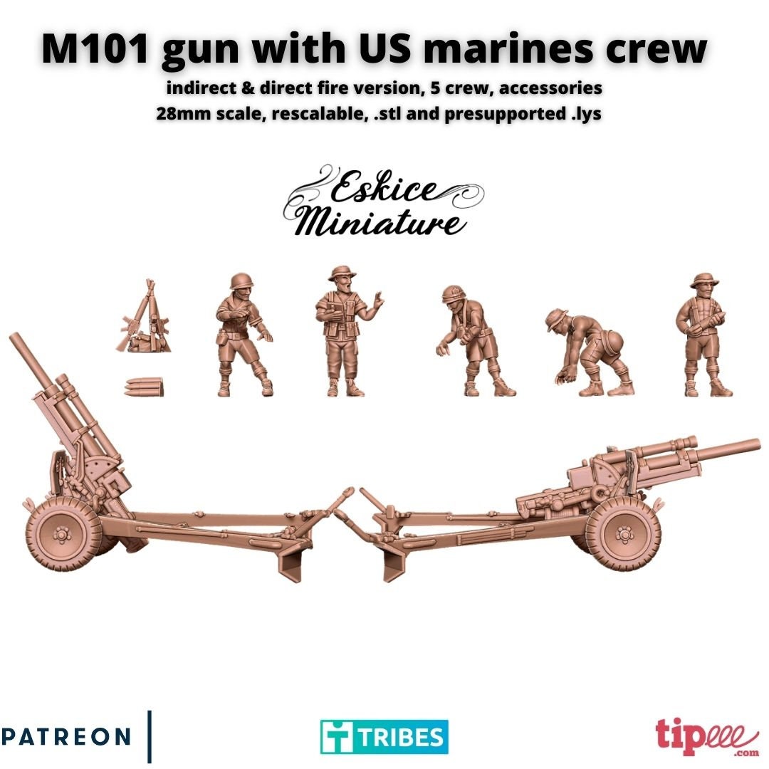 Vietnam 15 20 28mm M101 Gun with crew - 28mm 2 Variants (US tariffs are pre-paid by us)