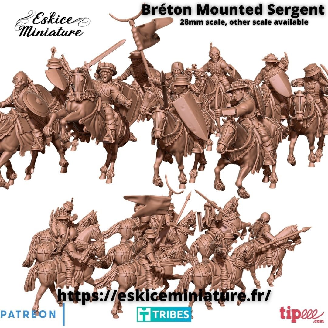 Medieval Breton Mounted Sergents (10 models) Various Scales Historical Wargaming