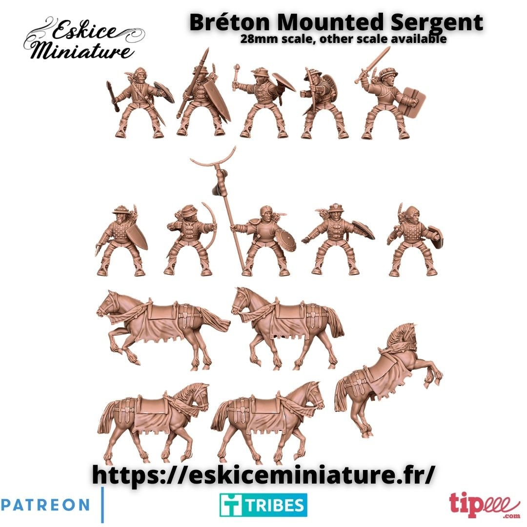 Medieval Breton Mounted Sergents (10 models) Various Scales Historical Wargaming (US tariffs are pre-paid by us)