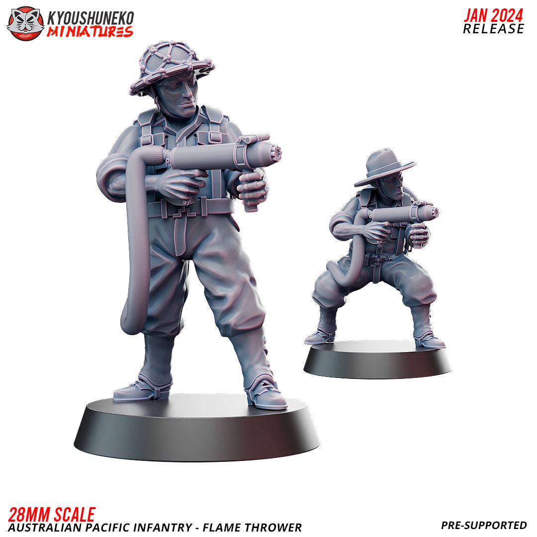 WWII Australian Pacific Flamethrower Team (2 models) Various Scales Historical Wargaming